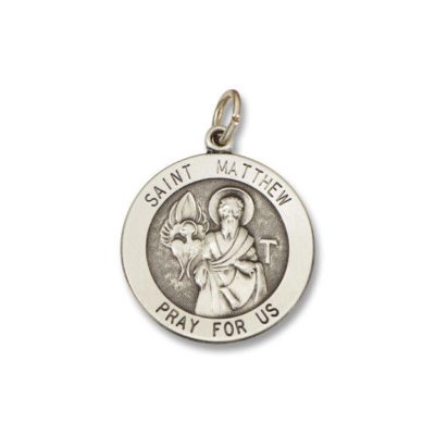 St. Matthew SERIES Round Silver Bright Plated Religious Medal S407RH
