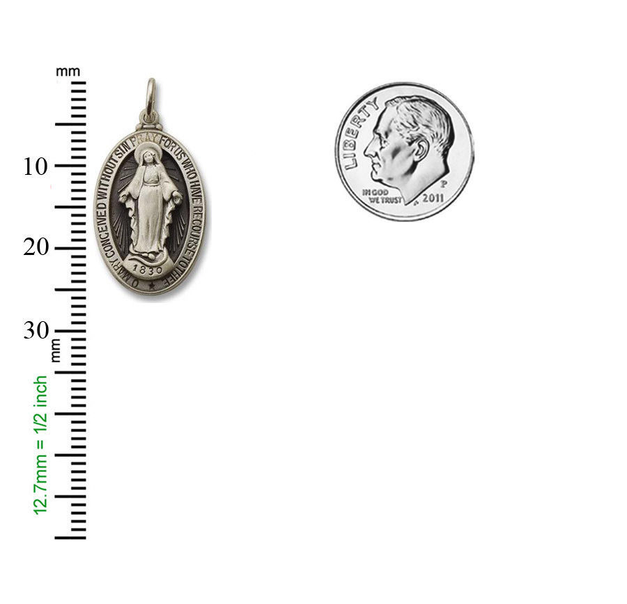 Oval Silver Antiqued Raised Figure Miraculous Religious Medal 1 Inch S40