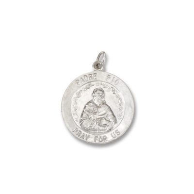 Padre Pio SERIES Round Silver Bright Plated 3/4 Inch Religious Medal