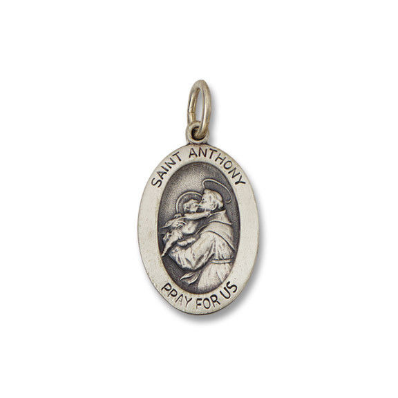 St. Anthony SERIES Oval Silver Antiqued Religious Medal 7/8 Inch