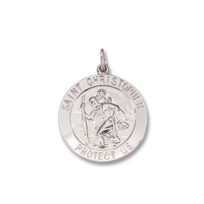 St. Chrsitopher Bright Round Silver Religious Medal S62RH