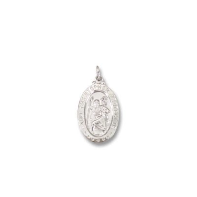 St. Christopher Oval Silver Bright Religious Medal S6RH