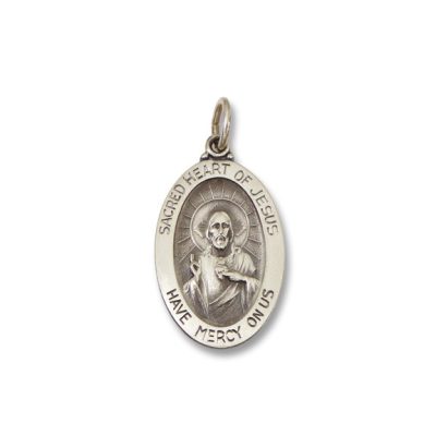 Sacred Heart of Jesus SERIES Oval Silver Antiqued Religious Medal