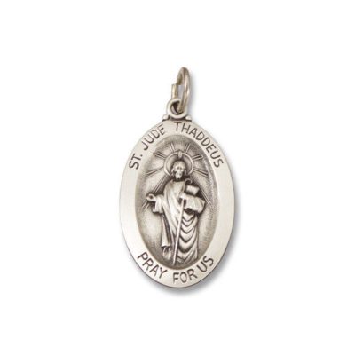 St. Jude Thaddeus SERIES Oval Silver Antiqued Religious Medal s745