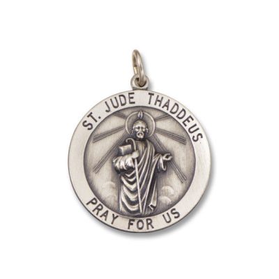 St. Jude Thaddeus SERIES Round  Silver Antiqued Religious Medal s94