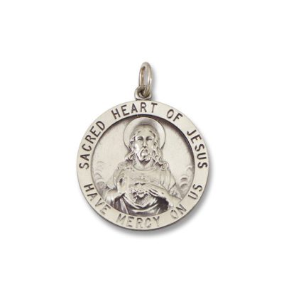 Sacred Heart of Jesus SERIES Round Silver Antiqued Religious Medal