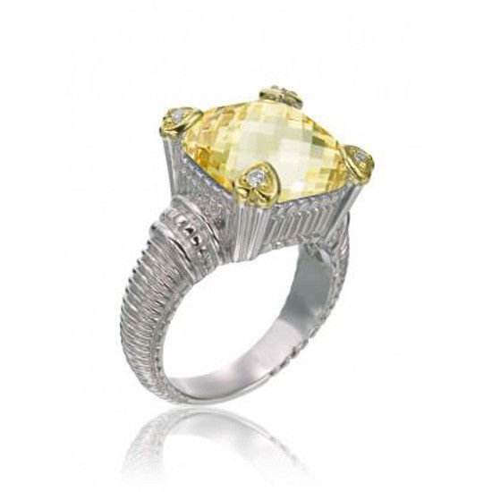 Judith Ripka Canary Crystal & Diamond Heart Ring SR153D-CA Size 7