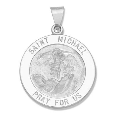 St. Michael SERIES Round 14 KT. White Hollow Gold Religious Medal 7/8 Inch