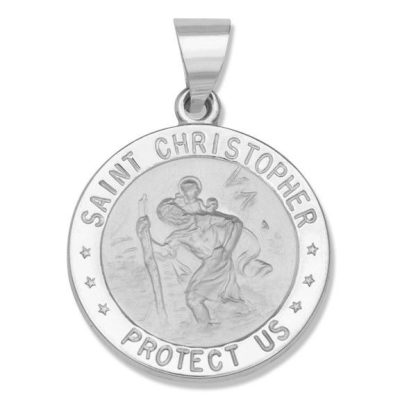 St. Christopher 14k White Hallow Gold Religious Medal WM19HO 3/4 Inch