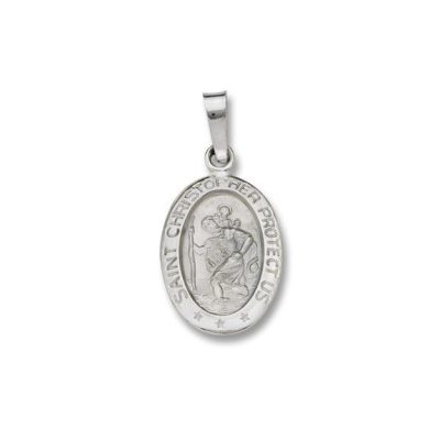 St. Christopher Protect Us 14KT. White Gold Solid Religious Medal WM27