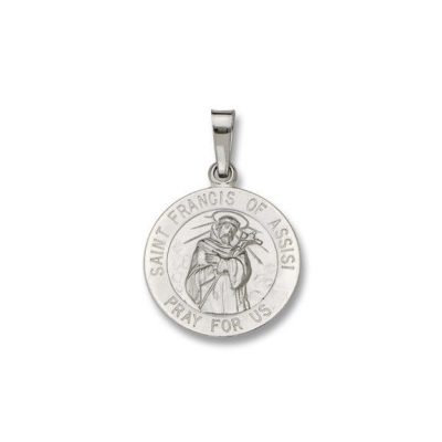 St. Francis of Assisi SERIES Round 14 KT. White Solid Religious Medal WM282