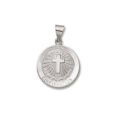 14 Kt. Round White Gold Hollow Confirmation Religious Medal 11/16 Inch WM332HO