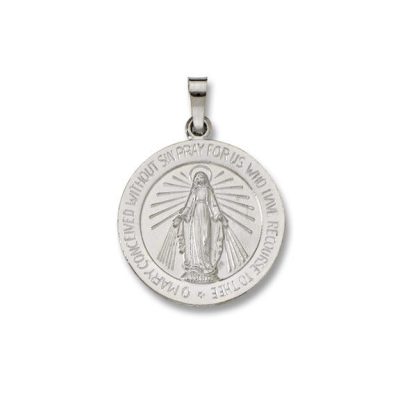 14 Kt. Round White Solid Miraculous Religious Medal WM33