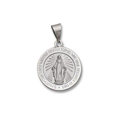 14 Kt. Round White Gold Hollow Miraculous Religious Medal