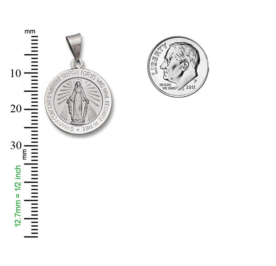 14 Kt. Round White Gold Hollow Miraculous Religious Medal