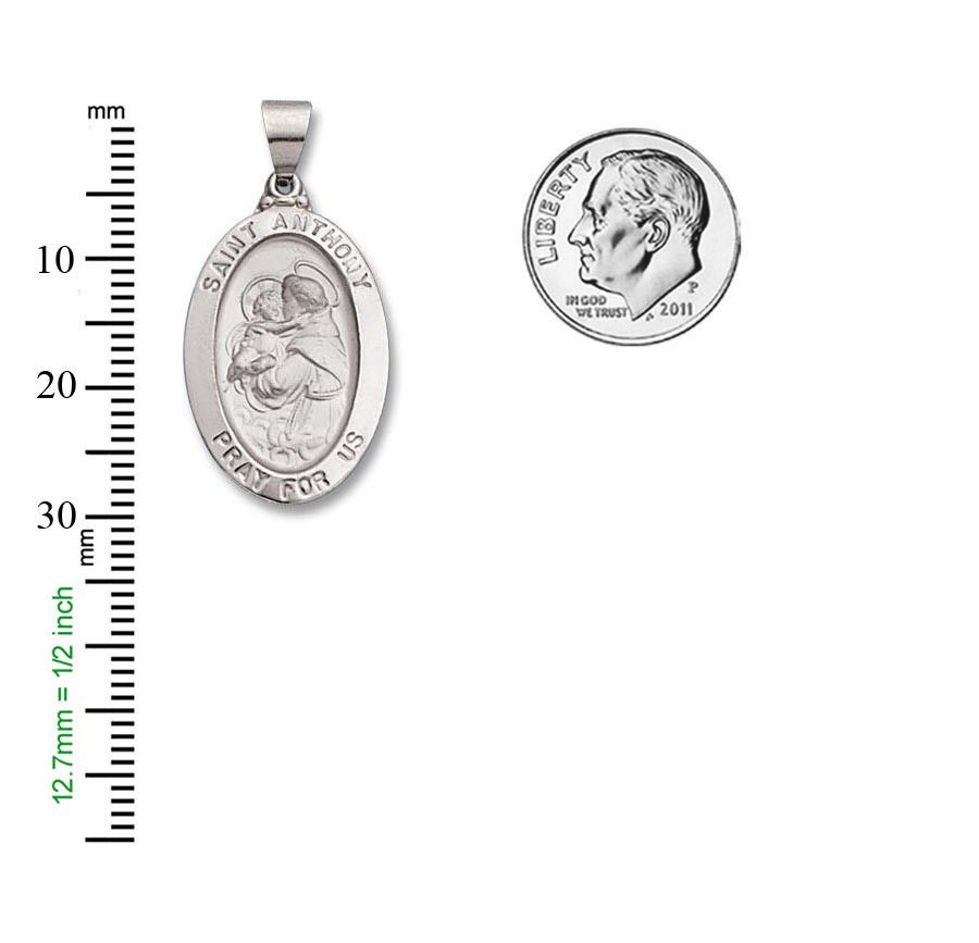 St. Anthony SERIES Oval 14 KT. White Gold Hollow Religious Medal