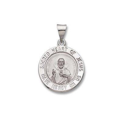 Sacred Heart of Jesus SERIES Round 14 KT. White Gold Hollow Religious Medal WM96