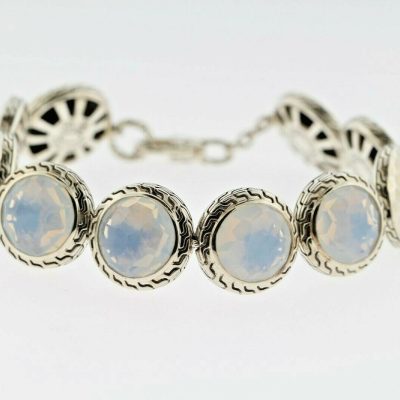 John Hardy Sterling Silver Batu Dot Collection Blue Chalcedony Disk Bracelet