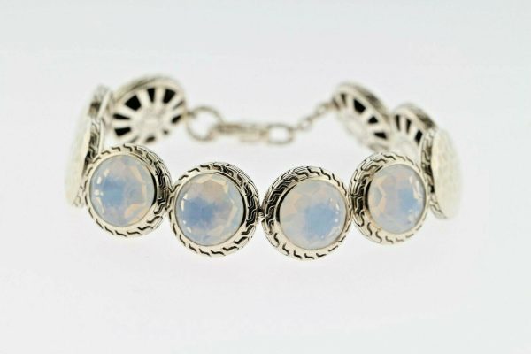 John Hardy Sterling Silver Batu Dot Collection Blue Chalcedony Disk Bracelet