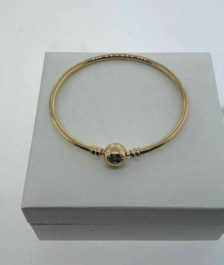 Authentic Pandora Sterling Silver popular Signature Bangle With 14K Gold