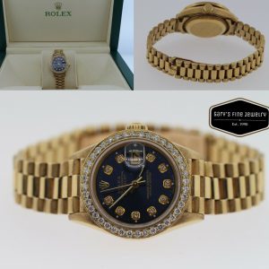 Rolex Datejust President 18k Yellow Gold Silver Diamond 26mm Ladies Watch 69178