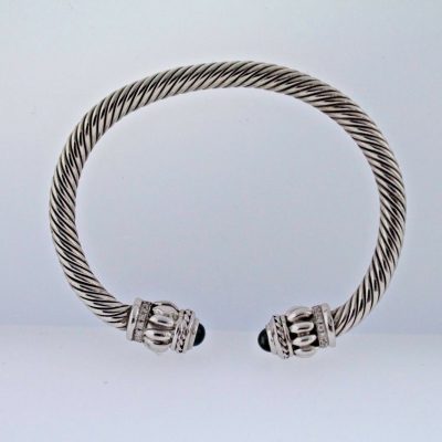 Sterling Silver .925 Cable Bangle Bracelet w/ Approximately .3 ctw in Diamonds