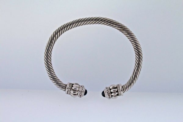 Sterling Silver .925 Cable Bangle Bracelet w/ Approximately .3 ctw in Diamonds