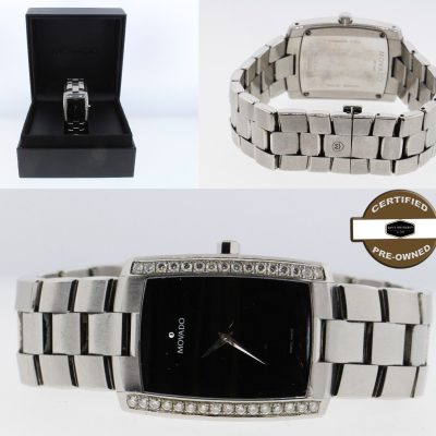 Movado Eliro Black Dial Swiss 1.5 Ct 32 Custom Diamonds Mens 24.5mm x 32mm Watch