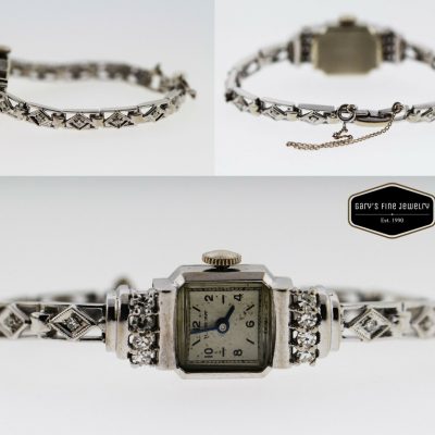 Ollendorff Vintage 1930s .60ctw Diamond 14K White Gold 14.5mm Ladies' Watch