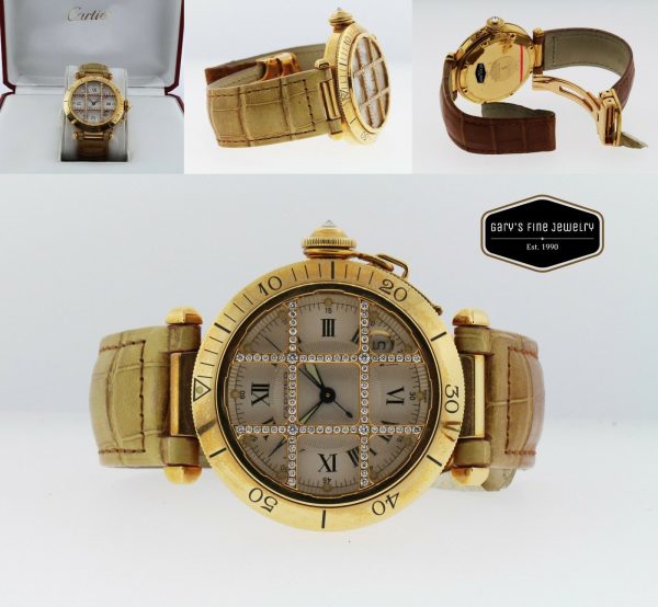 CARTIER Pasha 38MM Model 1023 18Kt Yellow Gold Men's Watch w/ OG Diamond Cage
