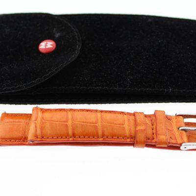 Michele 18mm Orange Alligator Strap Band with SS Tang Buckle w/ Case