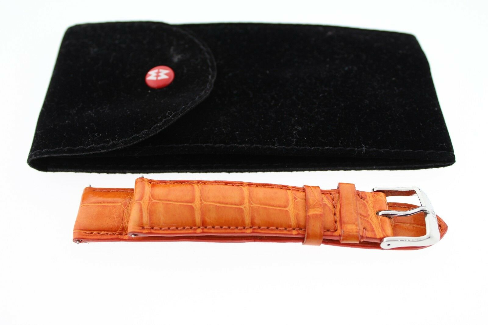Michele 18mm Orange Alligator Strap Band with SS Tang Buckle w/ Case