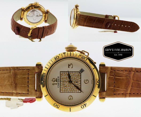 CARTIER Pasha 38MM Model 2392 18Kt Yellow Gold Men's Watch w/ OG Diamond Dial