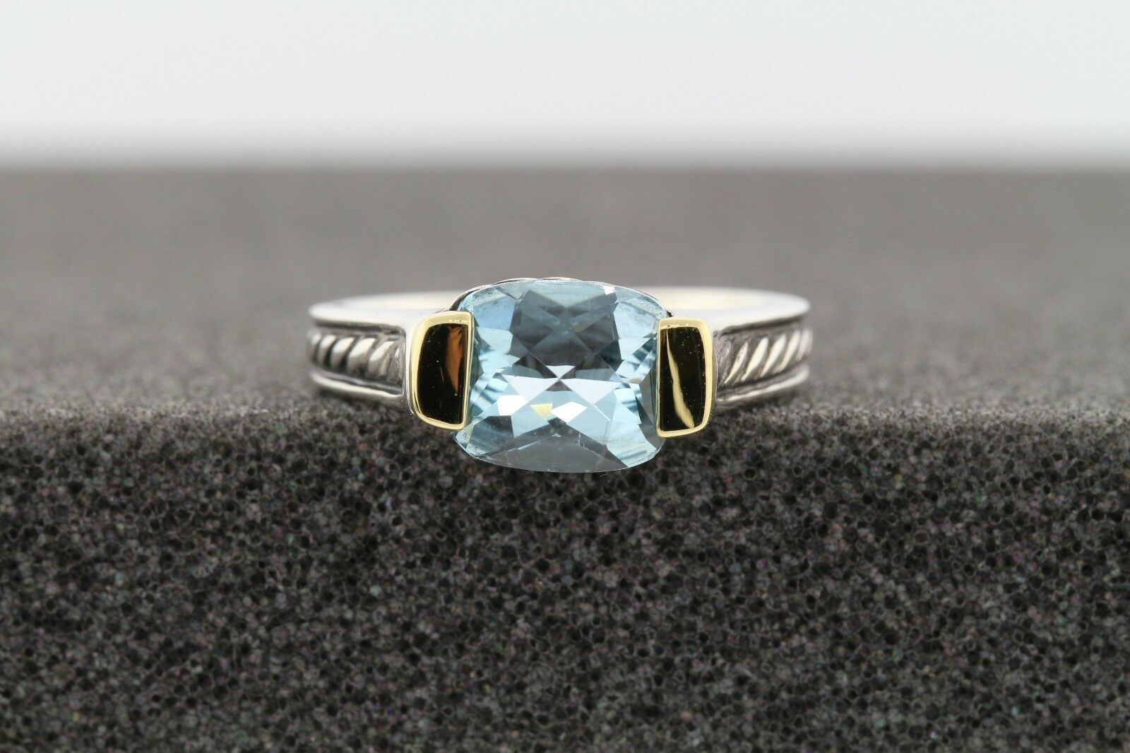 David Yurman Blue Topaz Silver & 14K Yellow Gold Women's Deco Ring Size 7 David Yurman Blue Topaz Silver & 14K Yellow Gold Women's Deco Ring Size 7.5