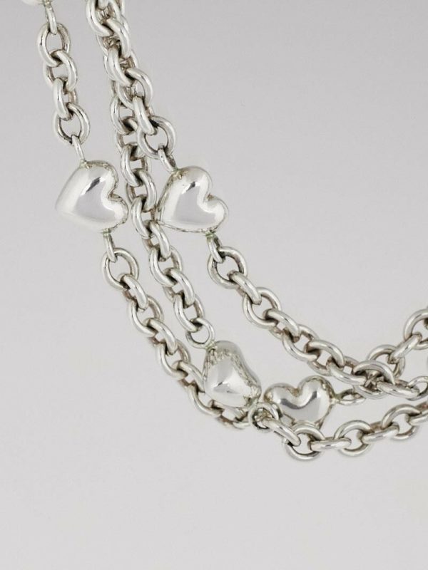 TIFFANY & CO Silver 3 STRAND Puffy Heart Necklace Toggle Clasp w Gift Box (RARE)