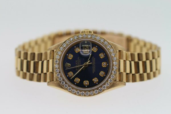 Rolex Datejust President 18k Yellow Gold Silver Diamond 26mm Ladies Watch 69178