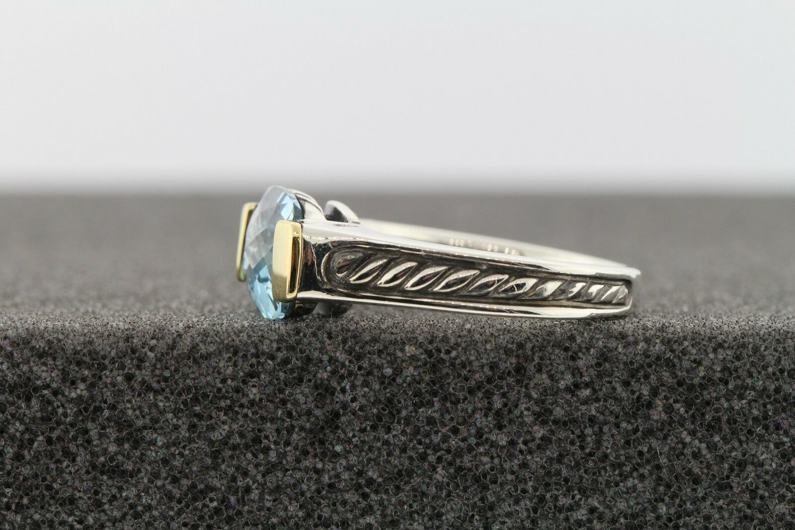 David Yurman Blue Topaz Silver & 14K Yellow Gold Women's Deco Ring Size 7 David Yurman Blue Topaz Silver & 14K Yellow Gold Women's Deco Ring Size 7.5