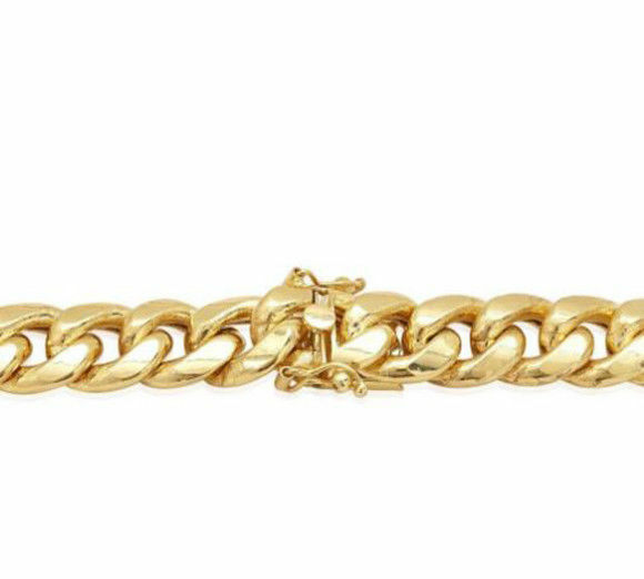 14K Yellow Solid Gold 6 14K Yellow Solid Gold 6.9mm Miami Cuban Link Box Clasp Lock Chain Necklace