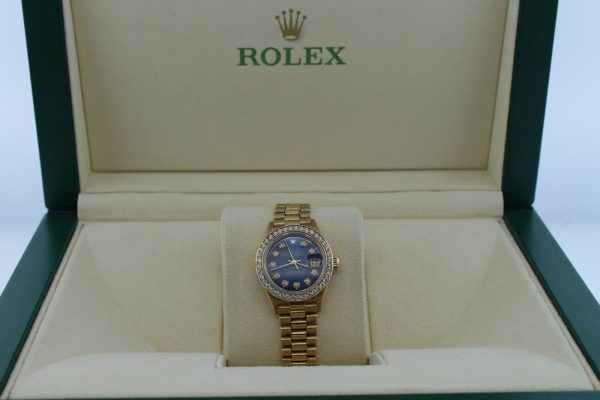 Rolex Datejust President 18k Yellow Gold Silver Diamond 26mm Ladies Watch 69178