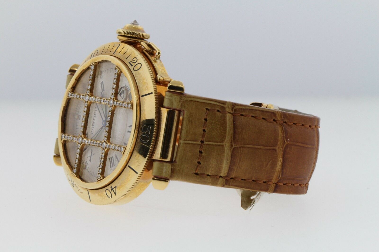 CARTIER Pasha 38MM Model 1023 18Kt Yellow Gold Men's Watch w/ OG Diamond Cage