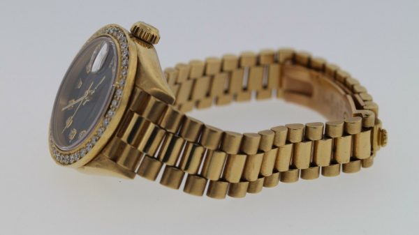 Rolex Datejust President 18k Yellow Gold Silver Diamond 26mm Ladies Watch 69178