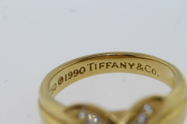 Vintage 1990 Tiffany & Co. 18K Yellow Gold Diamond Signature X Kiss Ring