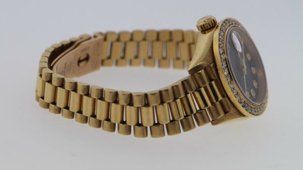 Rolex Datejust President 18k Yellow Gold Silver Diamond 26mm Ladies Watch 69178