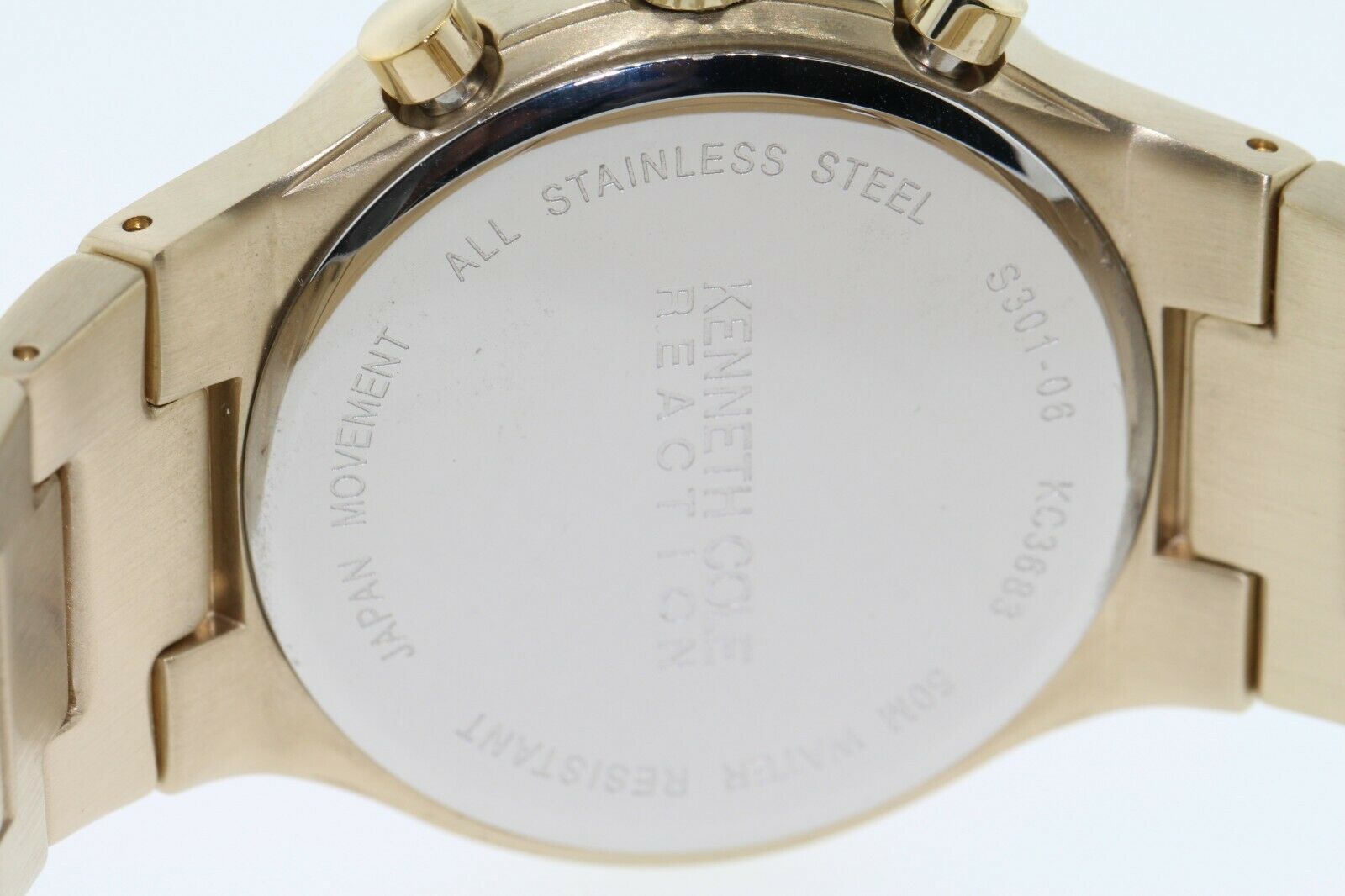 Gold-Tone Kenneth Cole Reaction Chronograph Silver Dial Mens Watch 11 Gold-Tone Kenneth Cole Reaction Chronograph Silver Dial Mens Watch