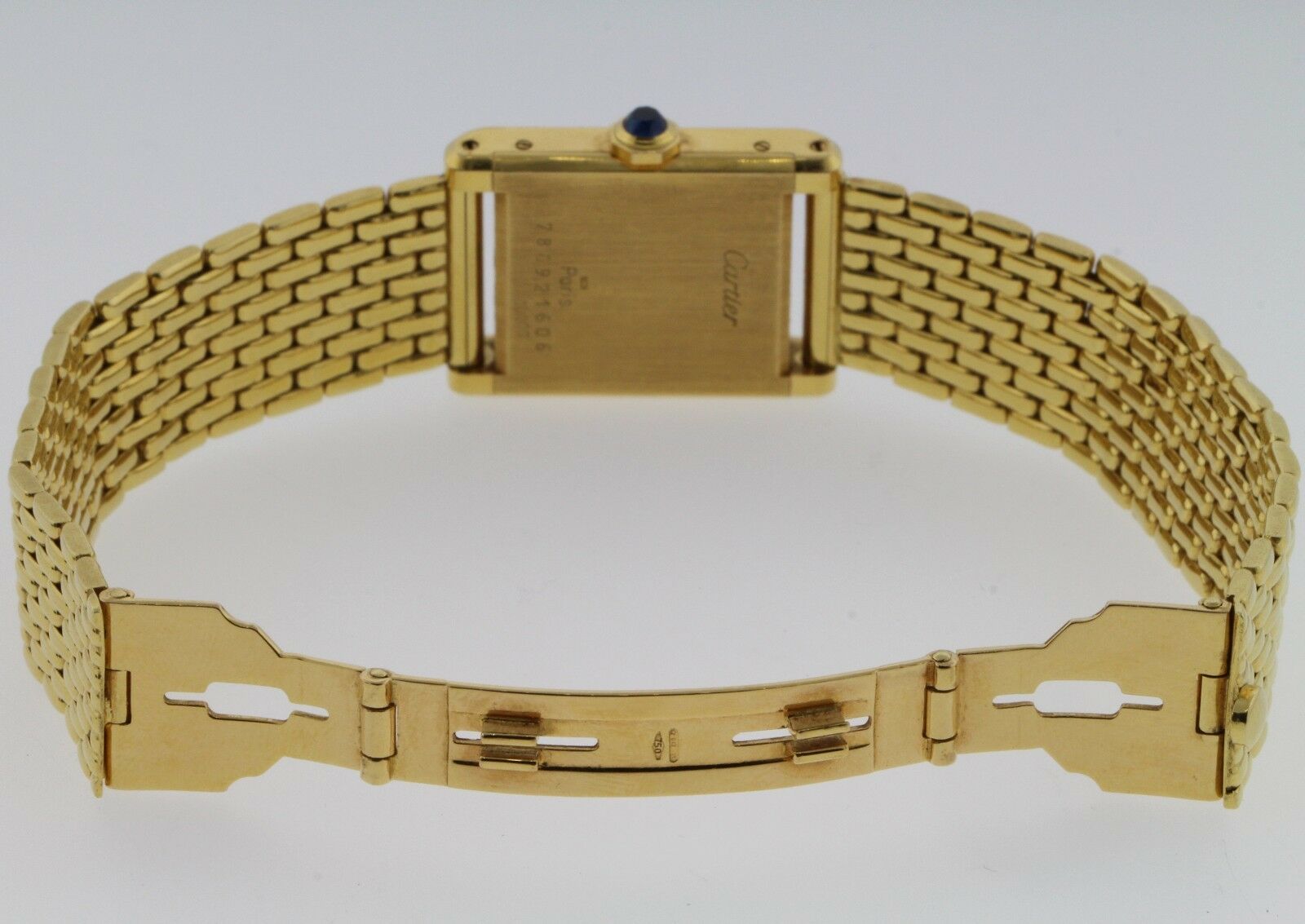 Cartier Tank 18K Solid Yellow Gold Vintage Unisex Watch Mesh Bracelet White Dial