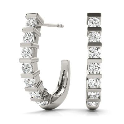 14k White Gold Diamond J-Hoop Earrings