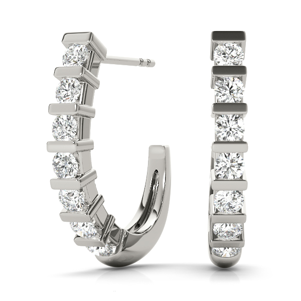 14k White Gold Diamond J-Hoop Earrings