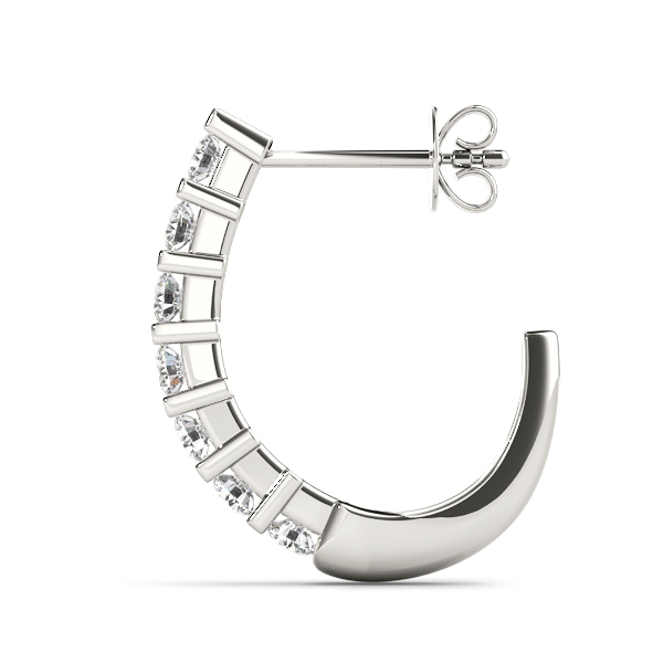 14k White Gold Diamond J-Hoop Earrings