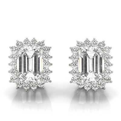 14k White Gold Diamond Earrings Color Emerald Match 81585