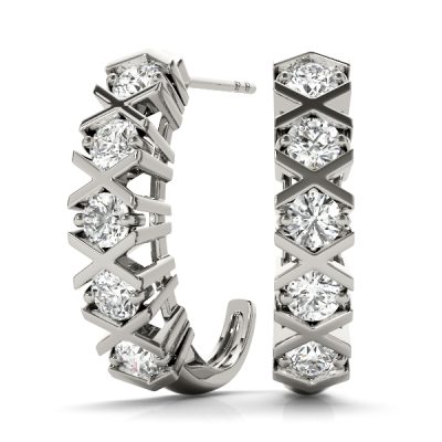 14k White Gold X Diamond J-Hoop Earrings